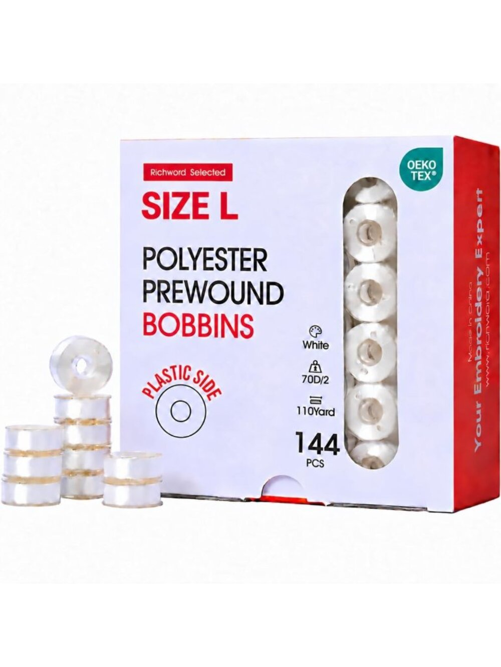 Large White Plastic Prewound Bobbins 70D/2 for Sewing & Quilting - Set of 10